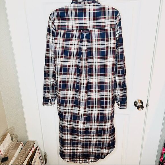 Say What? High Low Cotton Plaid Flannel Shirt Button Down Tunic Blue Red MJ NWT - Picture 6 of 11